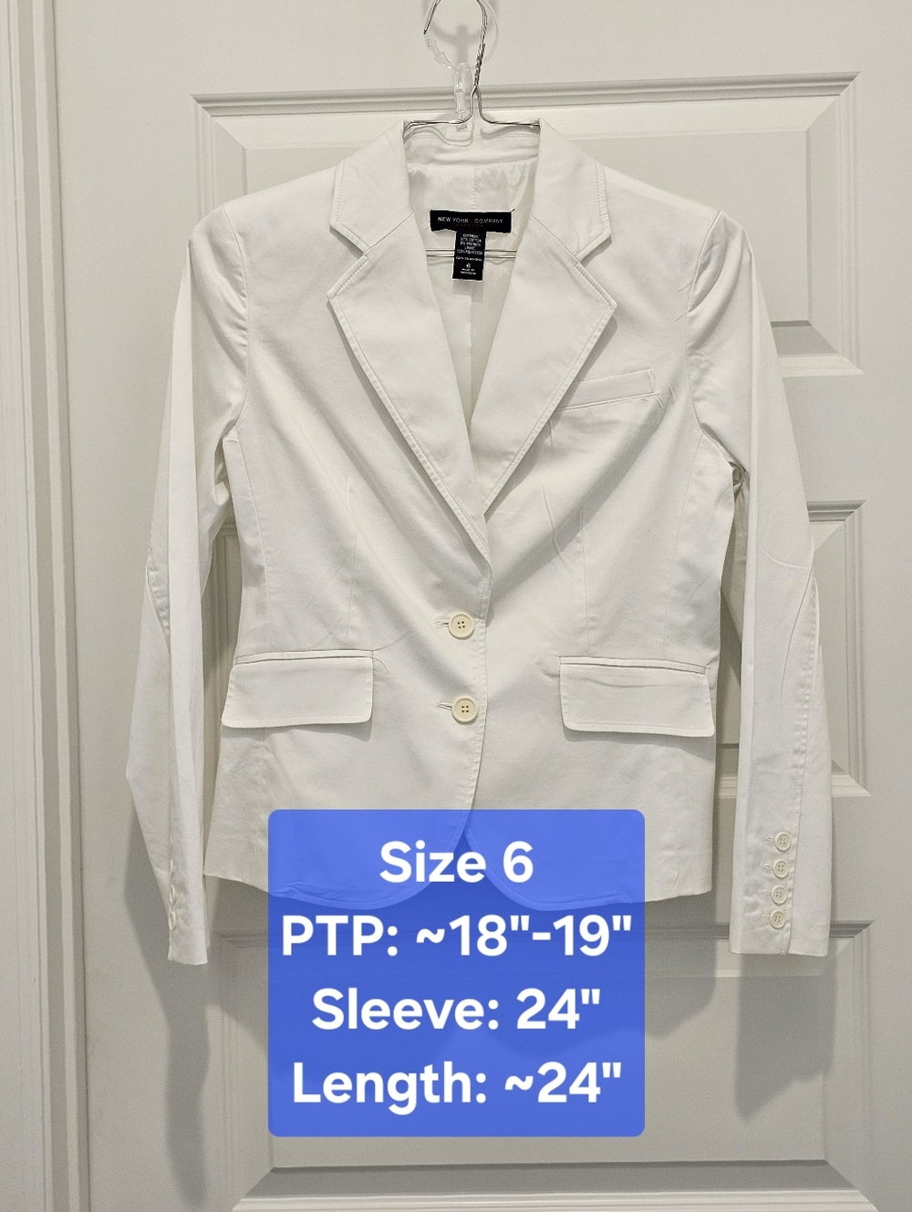 New York & Company White 7th Avenue Design Studio Blazer - Size 6 - EUC